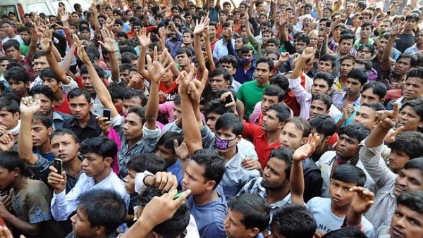 Garment workers protesting against the arrest of the Trade Union Leader in Chittagong